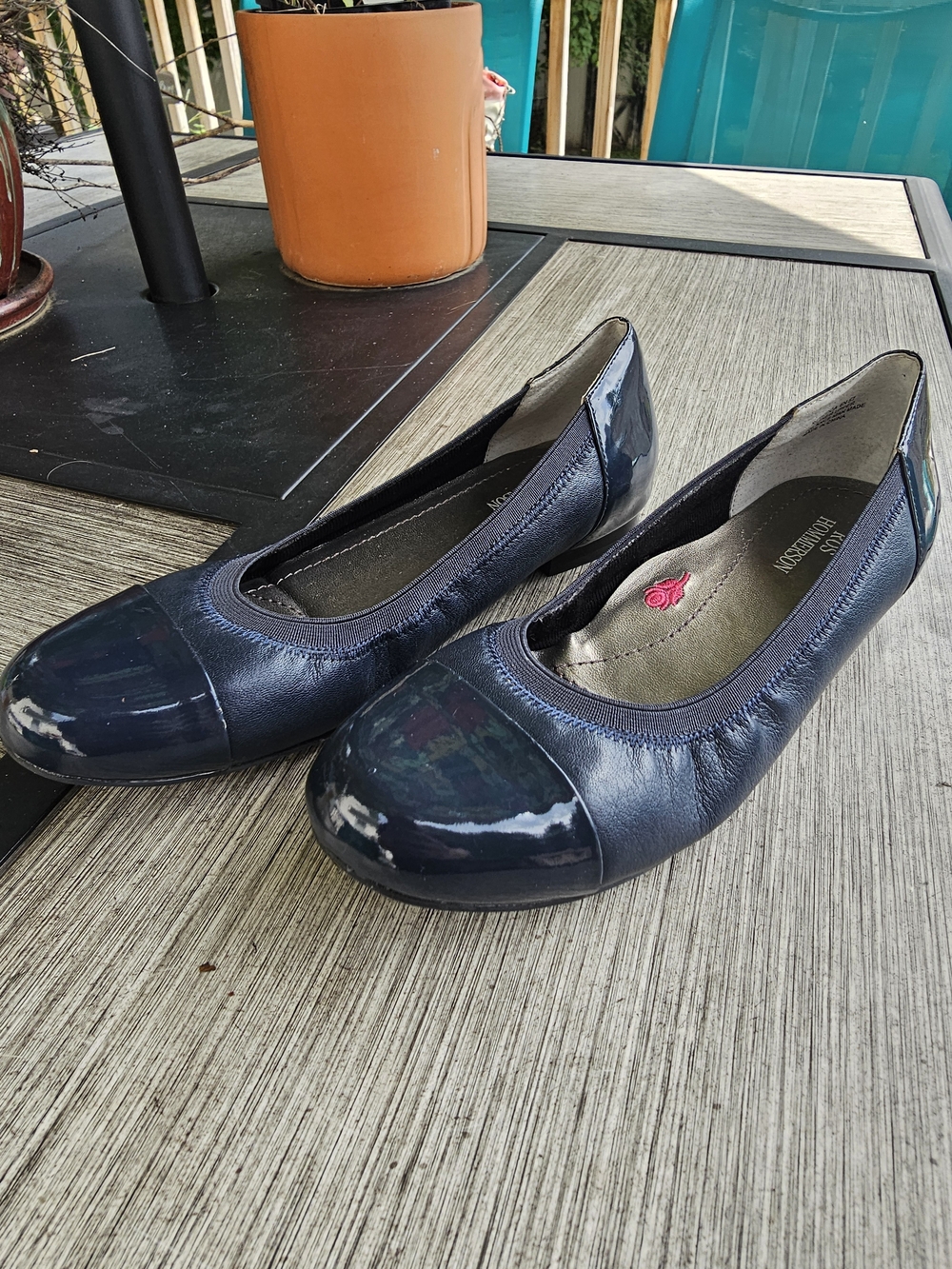 Ros Hommerson Rebecca Navy Leather Patent Cap Toe Slip On Comfort Flats Size 6N